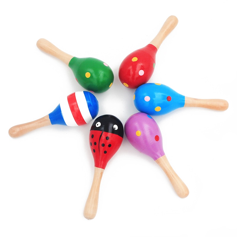 12 Mini Maracas En Bois Colorées - Pour Enfants - Éveil Musical Et Sensoriel - Forme D'œuf - 7