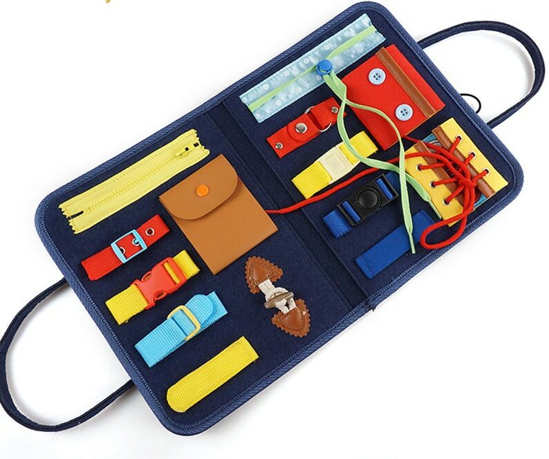 Accessoire Montessori En Bois - Engrenages Et Sablier Bleu Pour Tableau Occupé, Motricité Fine Dès 3 Ans